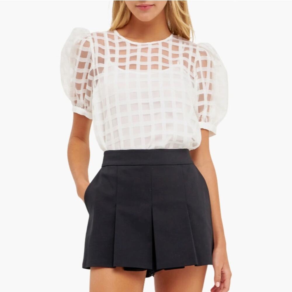 English Factory White Sheer Grid Blouse